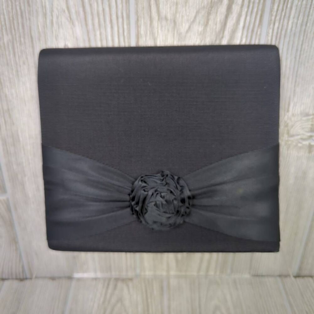 Carolyne Barton Night Crossbody Shoulder Purse Black Satin Flower Front Ribbon